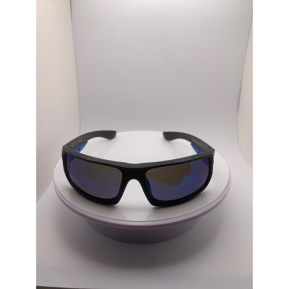 Amnue P82289 Polarized Sunglasses Matte Black Blue Mirror Wrap Sport Mens Womens
